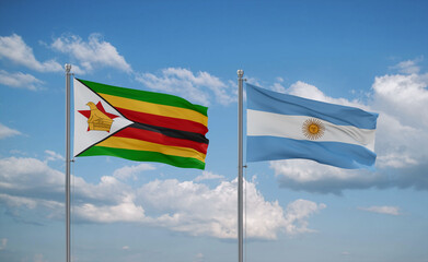 Argentina and Zimbabwe flags, country relationship concept