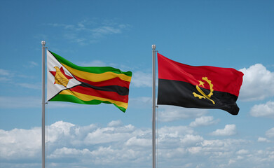 Zimbabwe and Angola national flags, country relationship concept