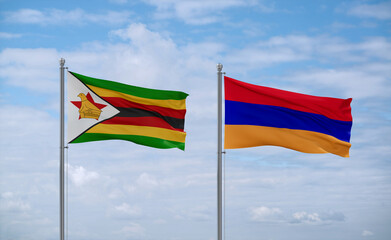 Armenia and Zimbabwe flags, country relationship concept