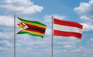 Austria and Zimbabwe flags, country relationship concept