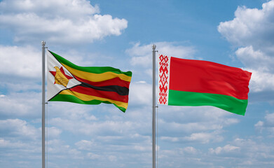 Belarus and Zimbabwe flags, country relationship concept