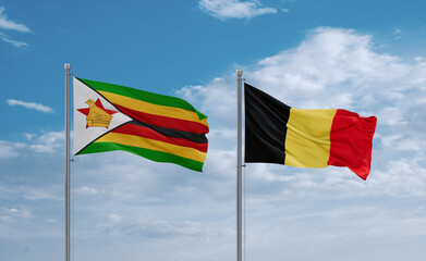 Belgium and Zimbabwe flags, country relationship concept