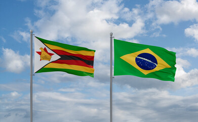 Zimbabwe and Brazil flags, country relationship concept