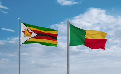 Benin and Zimbabwe flags, country relationship concept