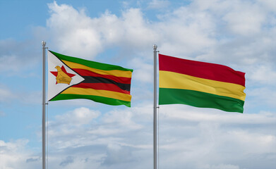 Bolivia and Zimbabwe flags, country relationship concept