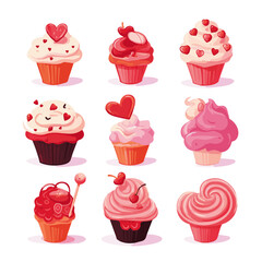 illustration set of Cup cake in Valentine day