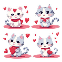 illustration set of Cute cat in Valentine day