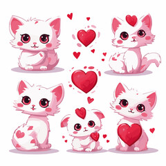 illustration set of Cute cat in Valentine day