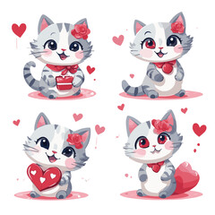 illustration set of Cute cat in Valentine day