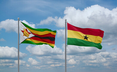 Ghana and Zimbabwe flags, country relationship concept