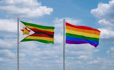Gay Pride and Zimbabwe flags, country relationship concept
