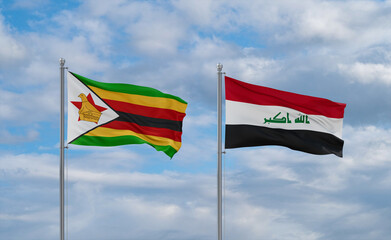 Iraq and Zimbabwe flags, country relationship concept