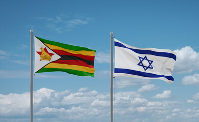 Israel and Zimbabwe flags, country relationship concept