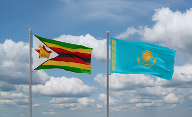 Kazakhstan and Zimbabwe flags, country relationship concept