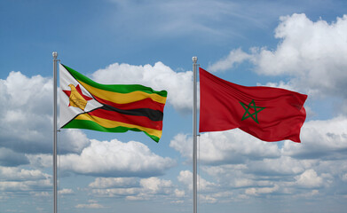 Morocco and Zimbabwe flags, country relationship concept