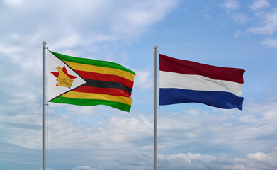 Netherlands and Zimbabwe flags, country relationship concept