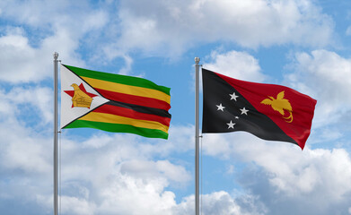 Papua New Guinea and Zimbabwe flags, country relationship concept