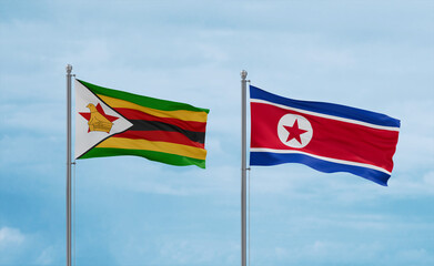 North Korea and Zimbabwe flags, country relationship concept