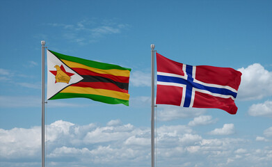 Norway and Zimbabwe flags, country relationship concept
