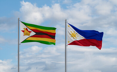 Philippines and Zimbabwe flags, country relationship concept