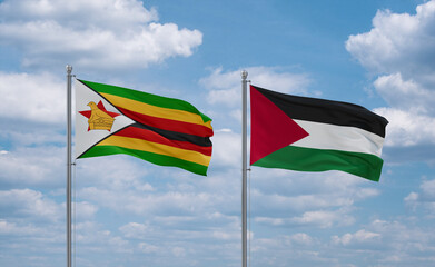 Palestine and Zimbabwe flags, country relationship concept