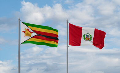 Peru and Zimbabwe flags, country relationship concept