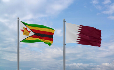 Qatar and Zimbabwe flags, country relationship concept