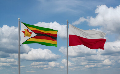 Poland and Zimbabwe flags, country relationship concept
