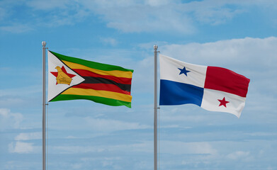 Panama and Zimbabwe flags, country relationship concept