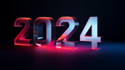 2024 3D text made of crystal. 