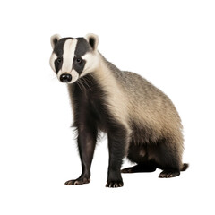 Fototapeta premium Beautiful badger isolated on white or transparent background, png clipart, design element. Easy to place on any other background.