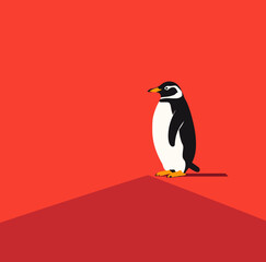 Image of a penguin on a red background