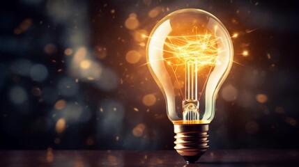 Concept of Creativity: Illuminated Bulb on Dark Background