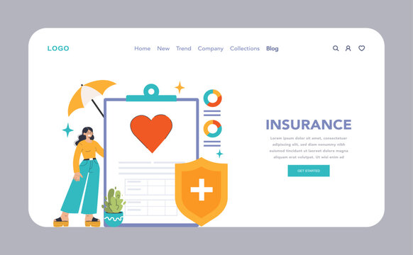 Insurance web banner or landing page. Security of life and property. Healthcare and first aid. Emergencies compensation or clinic services spendings coverage. Flat vector illustration