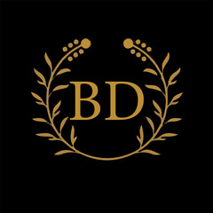 BD letter branding logo design with a leaf