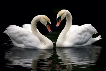 A lovely wildlife moment captured: two affectionate swans, one white and one black. Generative AI