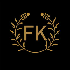 FK letter branding logo design with a leaf