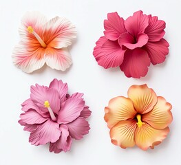four vibrant flowers on a clean white backdrop