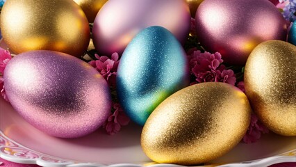 Fototapeta na wymiar Dyed chicken eggs. Background for Easter.