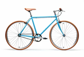 Foto op Plexiglas blue bicycle with orange rims on a white background © Piotr