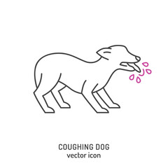 Coughing dog linear icon, sign, pictogram. Vector illustration