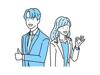 ポジティブな表情でグッドサインをするビジネスパーソン　男性と女性