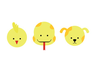 Chinese zodiac animal in flat style, rooster snake dog. Vector illustration