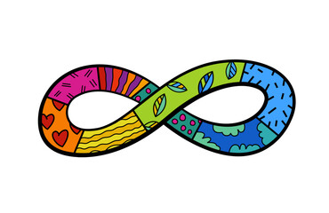 Infinity symbol composed of a vibrant spectrum of colors.