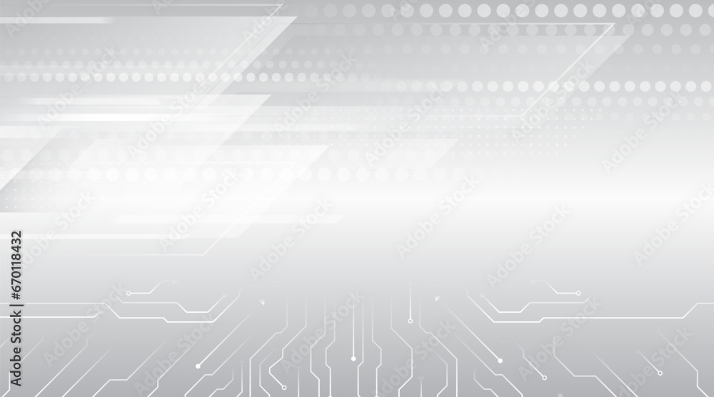 Poster Hi-tech vector illustration with various technology elements. Abstract global sci fi concept. Digital internet communication on a grey background. Wide Cyber security internet and networking concept.