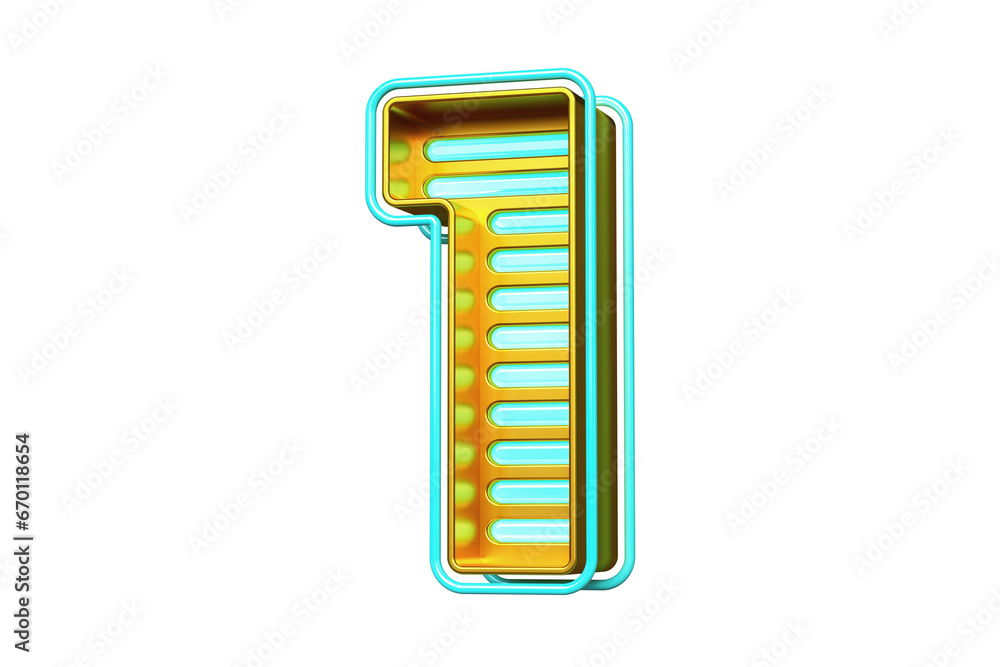 Poster 3d render number 1 design in metallic gold with bright blue lines. high quality 3d rendering.