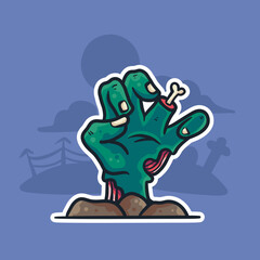 Vector illustration of zombie hand for halloween sticker