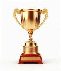 golden trophy on a red base against a white background