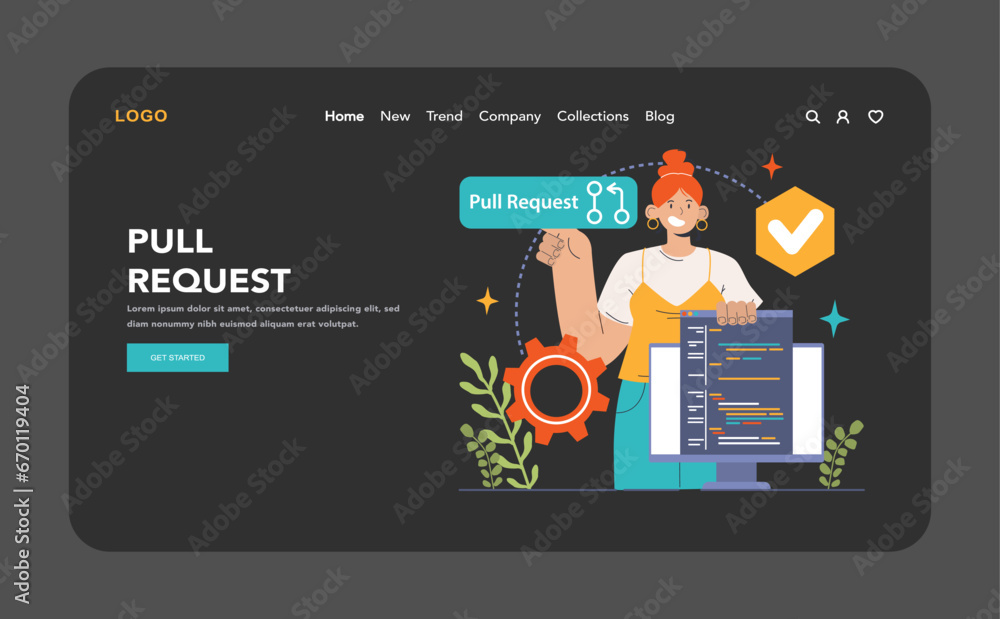 Poster open source web banner or landing page dark or night mode. software with code available for use, mod