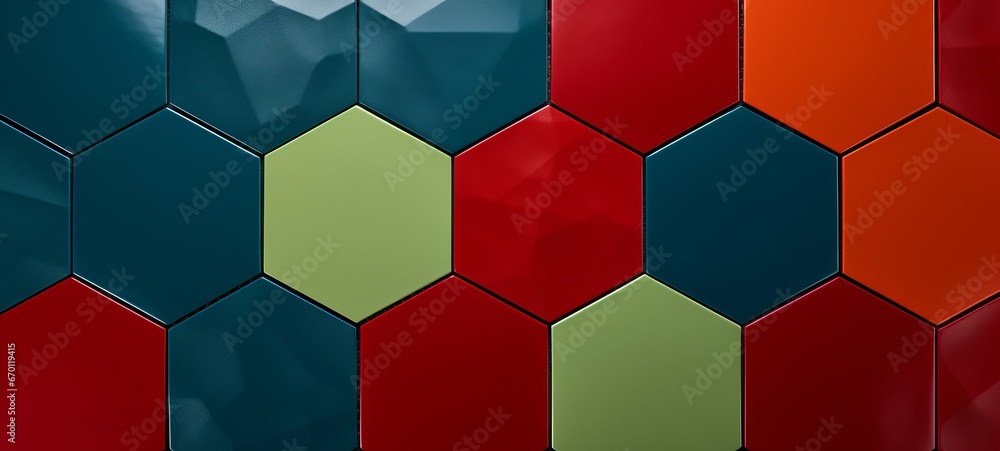 Poster abstract geometric technology hexagon background banner 3d tiles - blue red green hexagonal 3d tile 